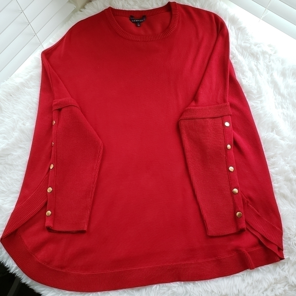 HANNAH SWEATER GOLD BUTTON SLEEVES SZ L RED - Picture 2 of 7